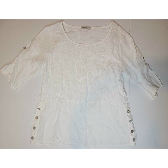 Lungo L'Arno Womens M Embroidered Top 100% Linen, Beachy Feminine Made In Italy - Picture 1 of 12